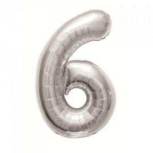 34" Number 6 Foil Balloon - Silver